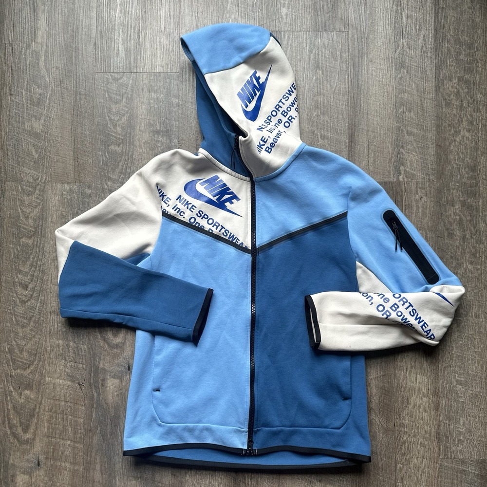 Nike Sportswear Tech Fleece Full Zip Hoodie Blue Graphic Mens Medium CU4489-063